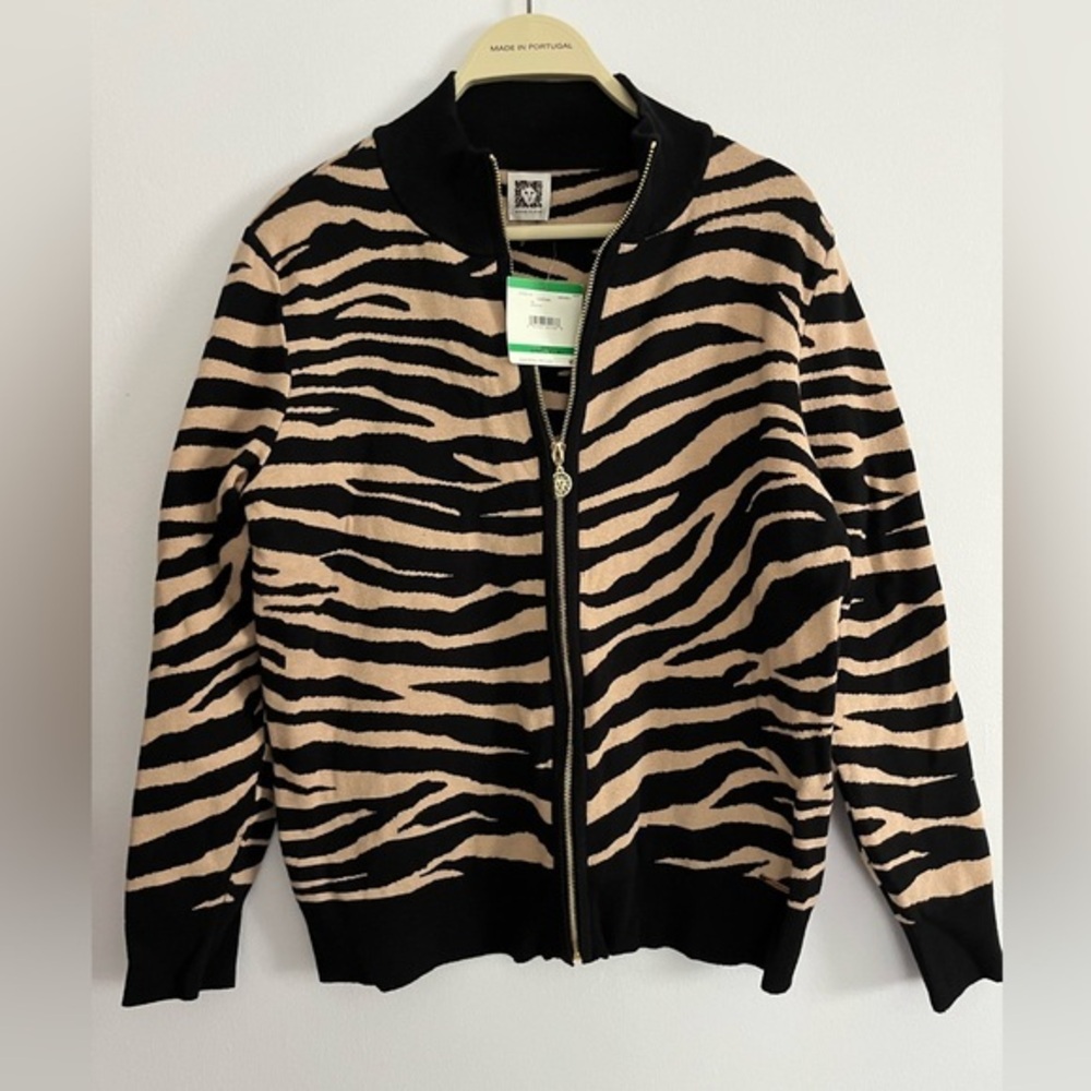 Anne Klein NWT zip up animal print sweater L